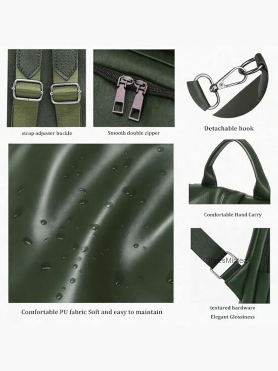 PU Leather Anti-Theft Backpack Purse for Women 3-in-1 Detachable Strap Travel